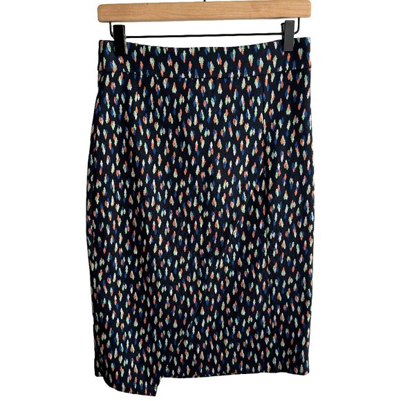 Maeve Debra Knit Faux Wrap Lined Navy Pencil Skirt | Anthropologie EUC Size 4 - Picture 1 of 10